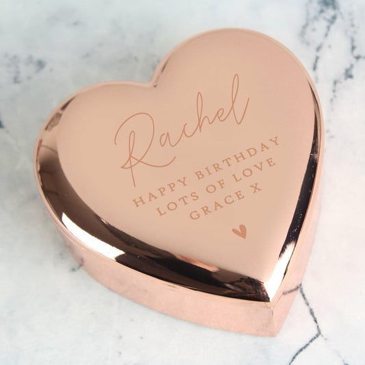 Personalised Rose Gold Heart Trinket Box