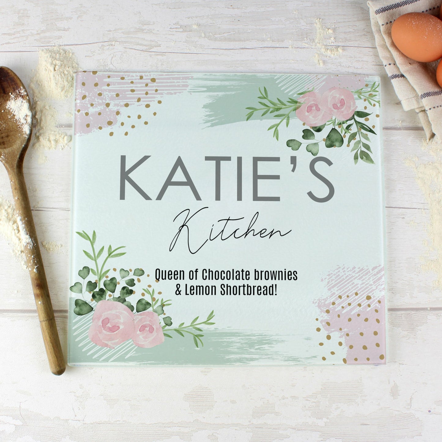 Personalised Abstract Rose Glass Worktop Saver