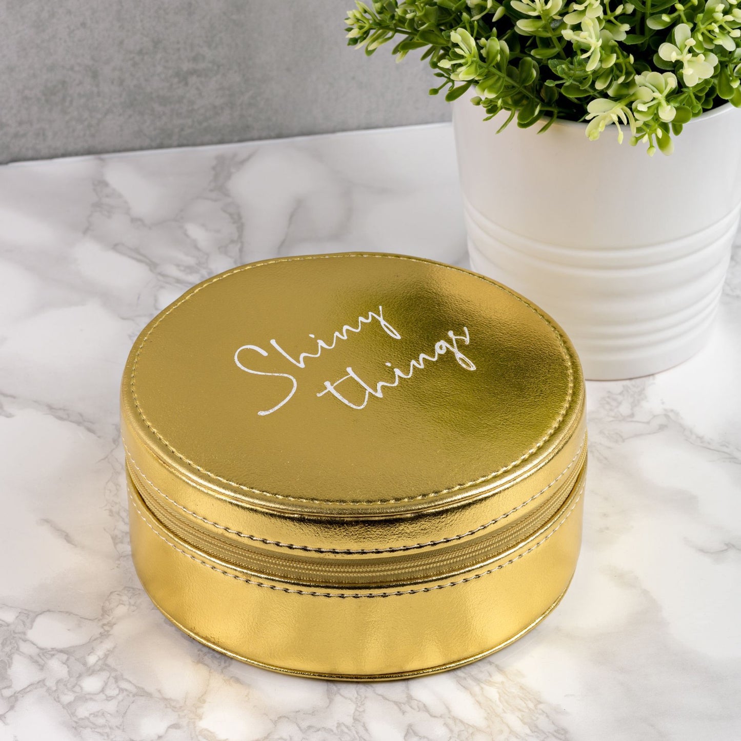 "Shiny Things" Gold Leatherette Jewellery Box