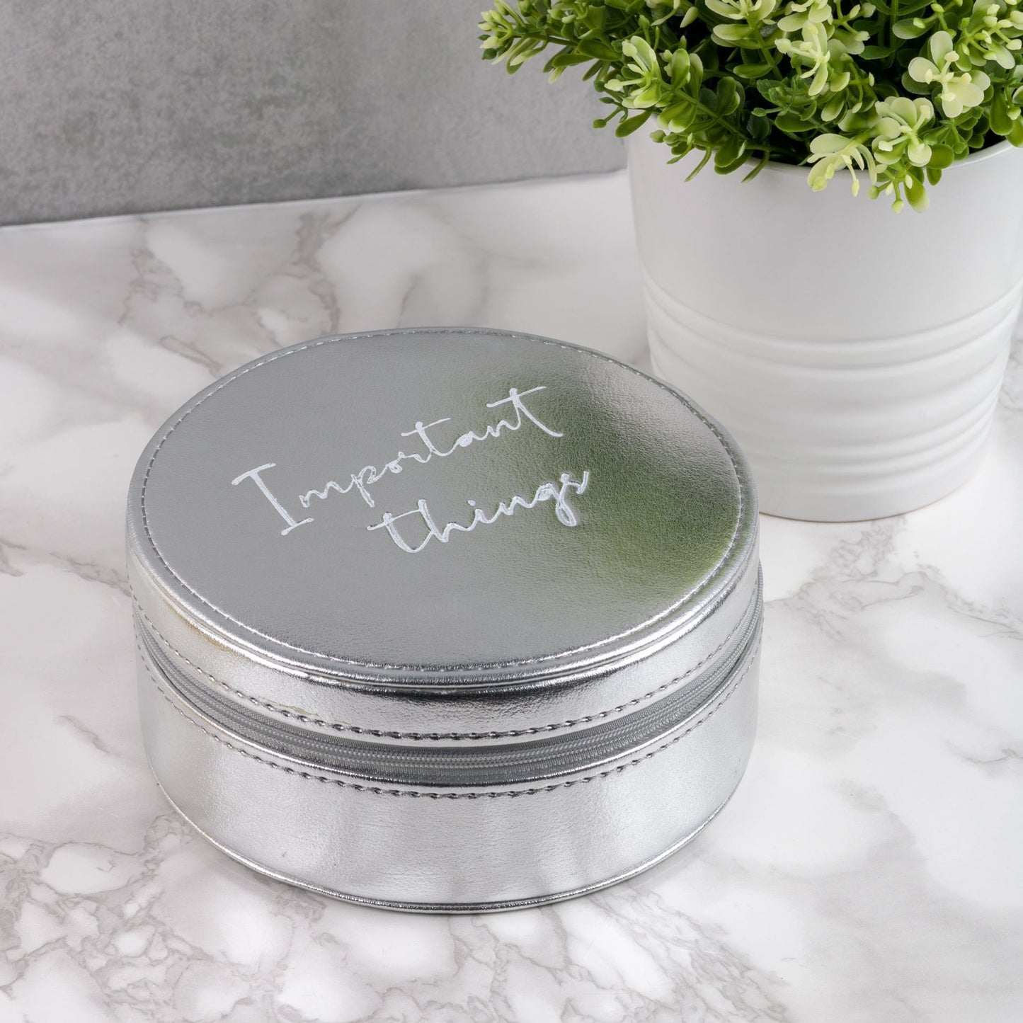 "Important Things" Silver Leatherette Jewellery Box