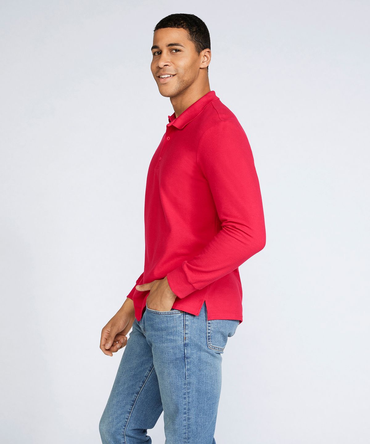 Gildan Premium Cotton Long Sleeve Red Polo Shirt