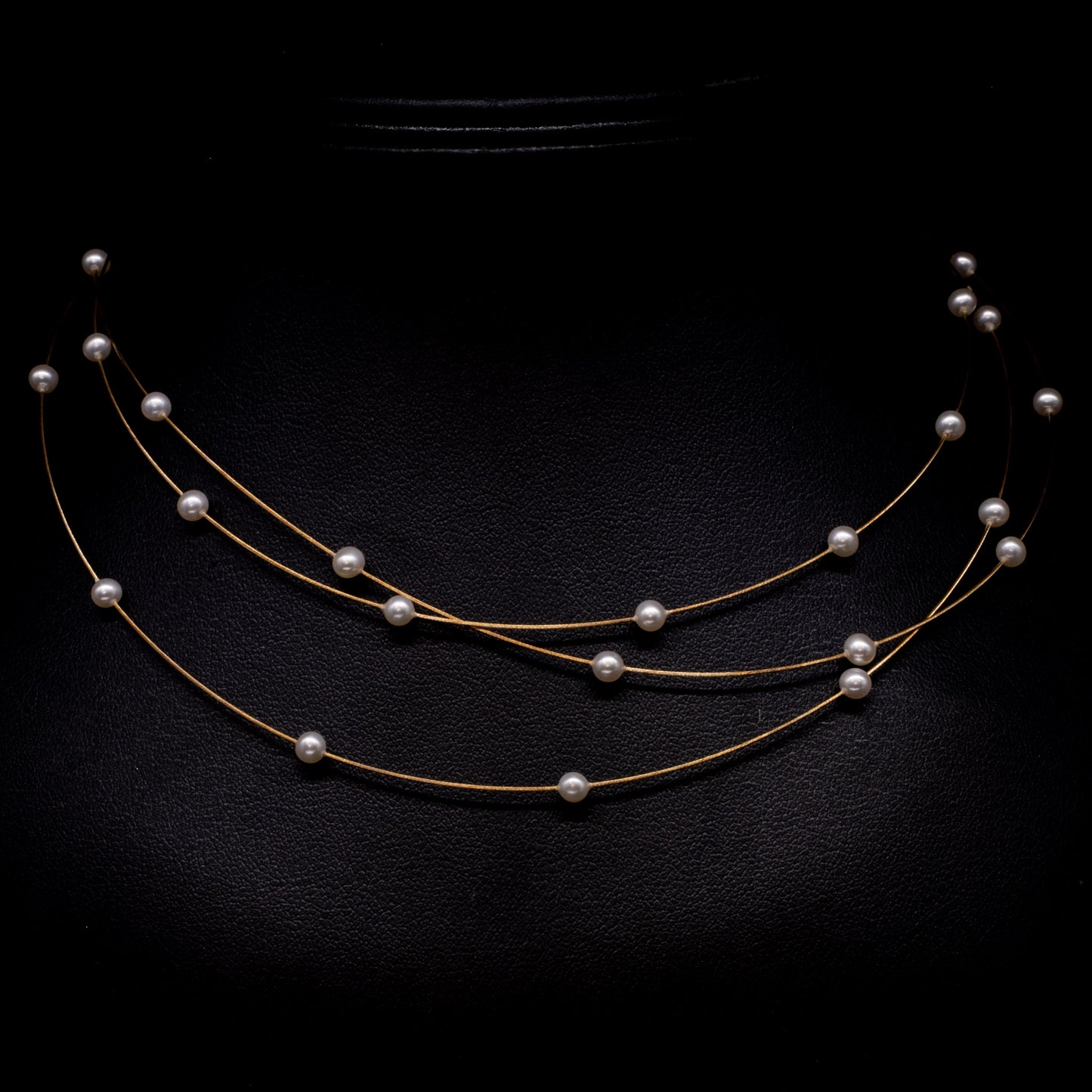 Freshwater Cultured Pearls 3 Strand 9ct Yellow Gold Cable Necklet