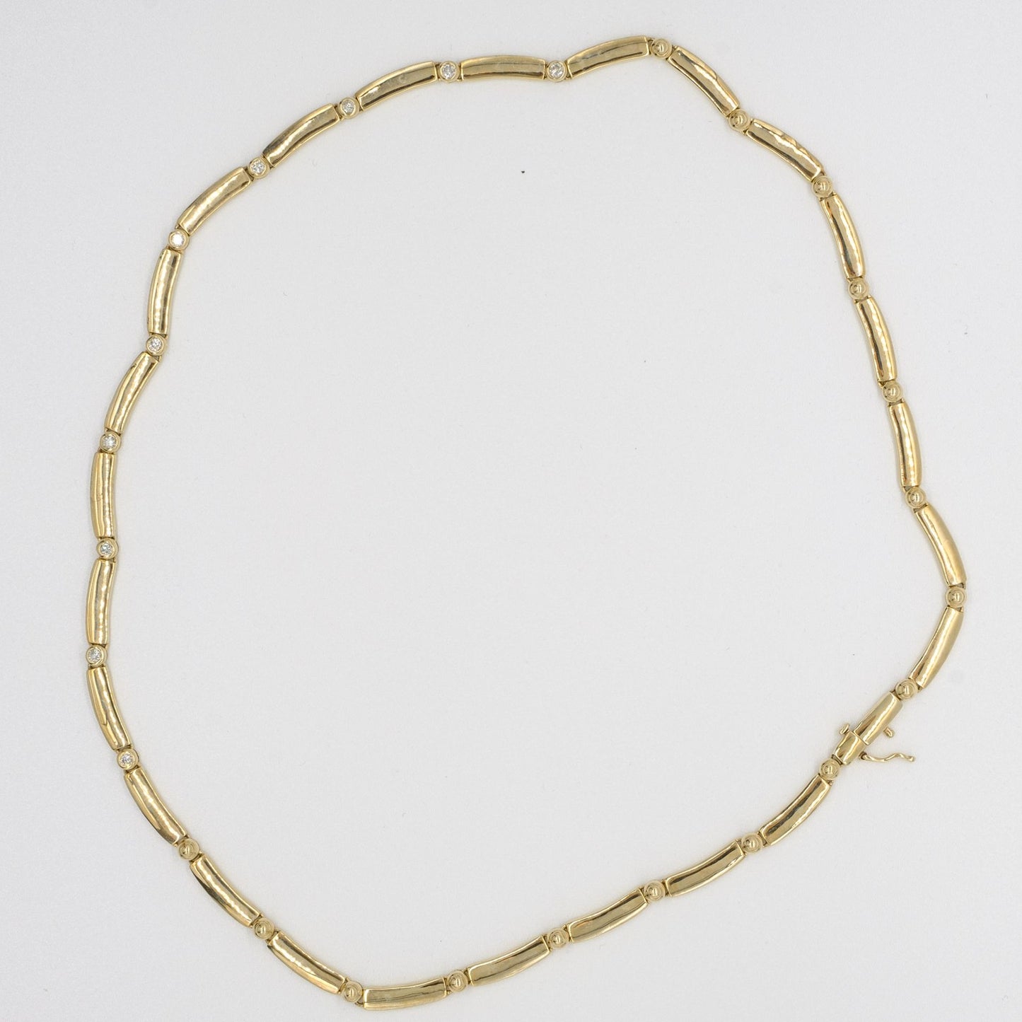 9ct Yellow Gold Diamond Set Curved Linked Necklet