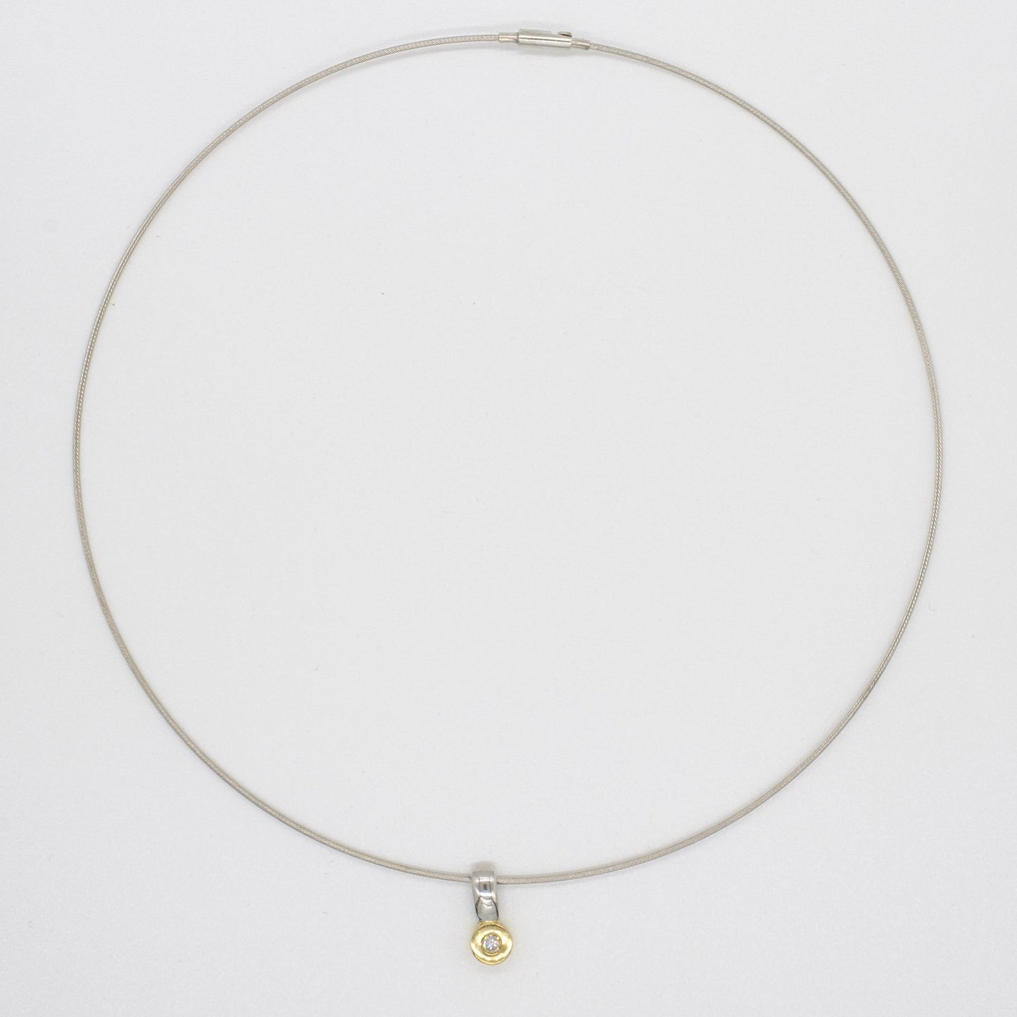9ct Yellow & White Gold Diamond Pendant on a 9ct White Gold Wire Necklet