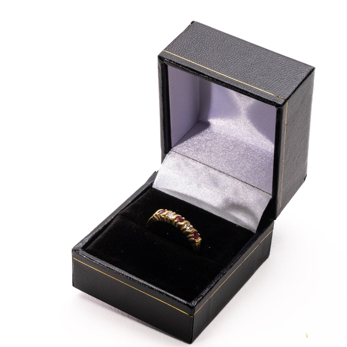 3 ruby & 2 diamond half Eternity 18ct yellow gold ring