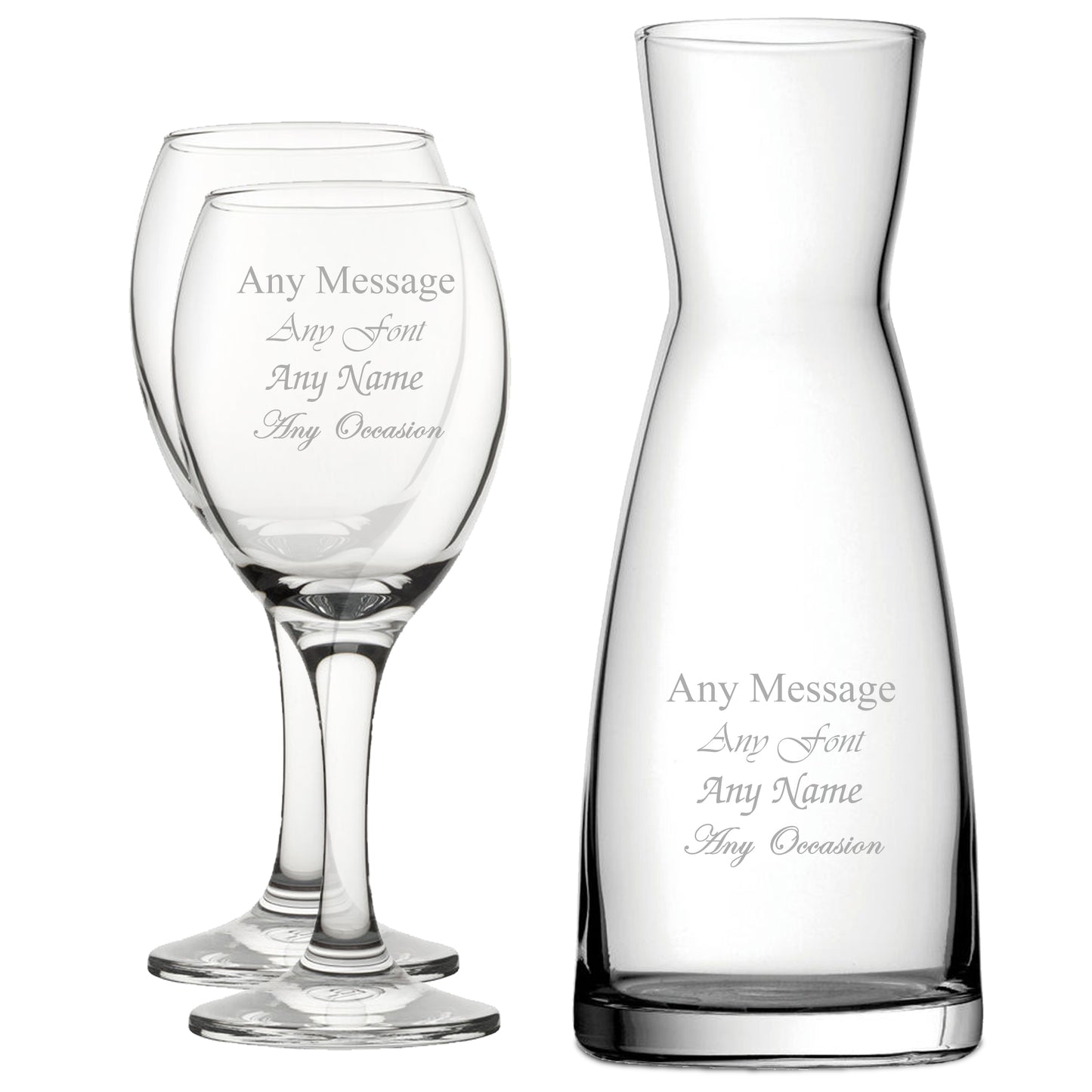 Personalised Engraved Set of 2 Pure Wine Glass and Contemporary Carafe Set Image 1