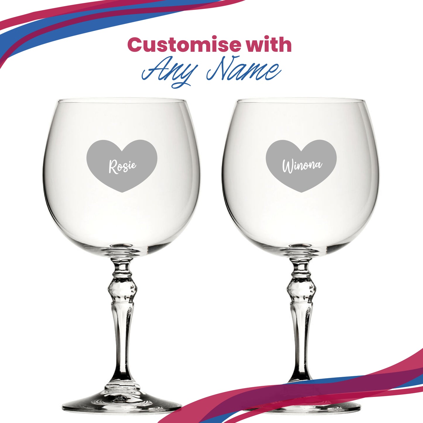 Engraved Crystal Gin and Tonic Cocktail Glass with Name in Heart Design, Personalise with Any Name Image 5