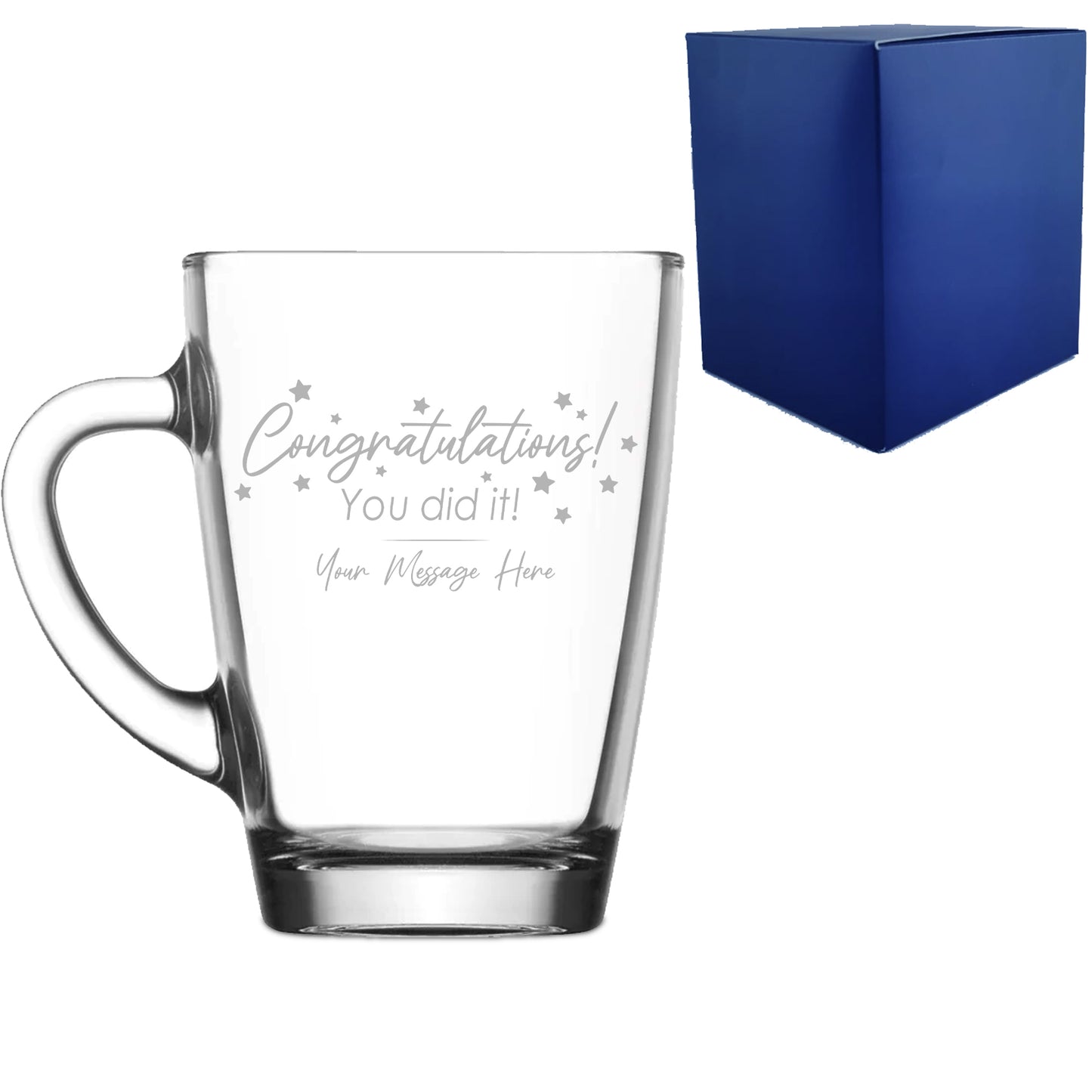 Personalised Engraved Glass Coffee Cup with 'Congratulations You Did It' Design, Personalise with Any Name or Message Image 1