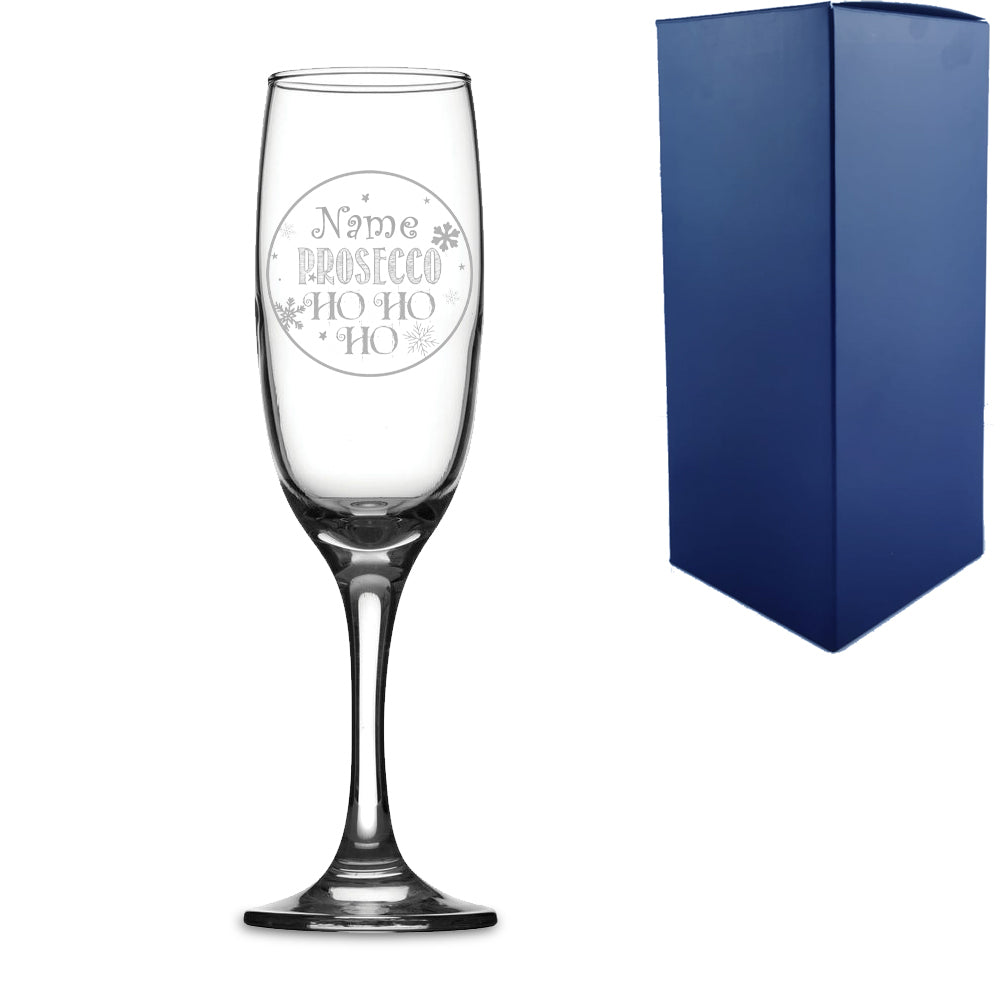 Engraved Champagne Flute with Prosecco Ho Ho Ho Design Image 2