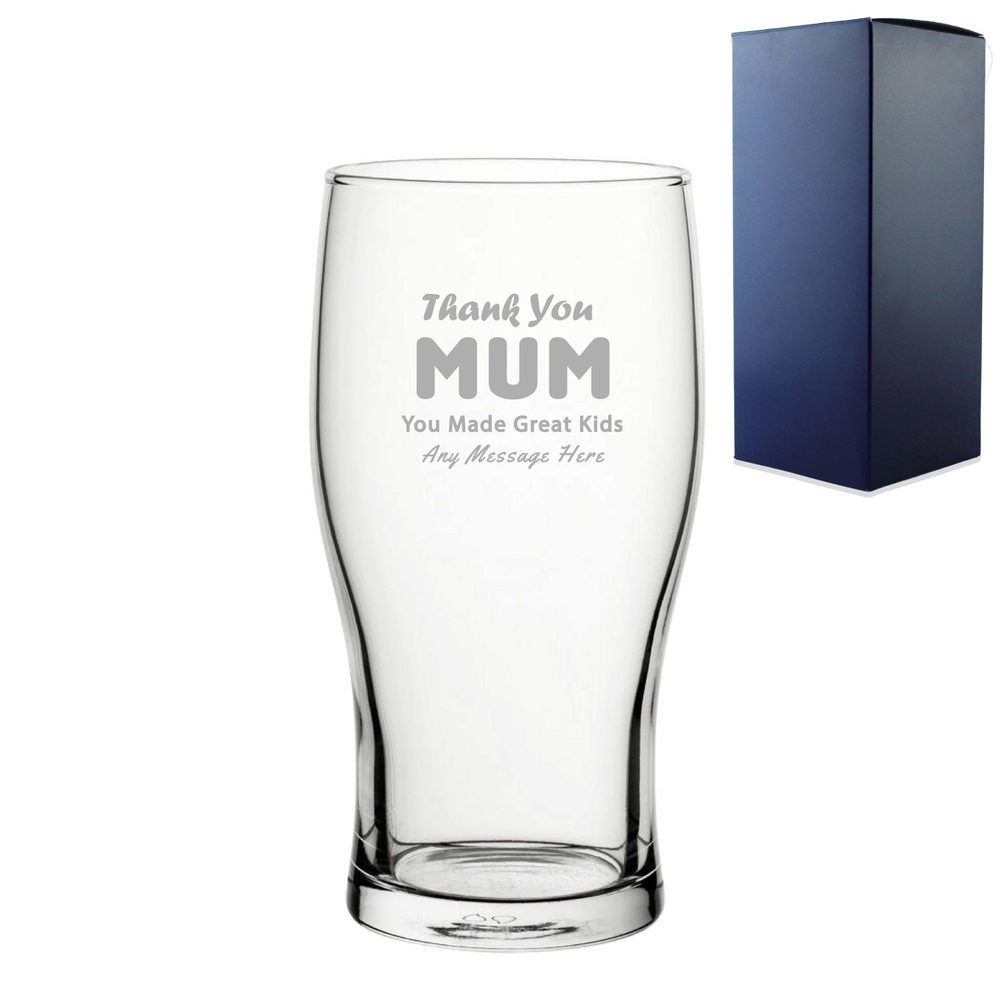 Engraved Pint Glass 20oz With Thank You Mum Design Gift Boxed Image 2