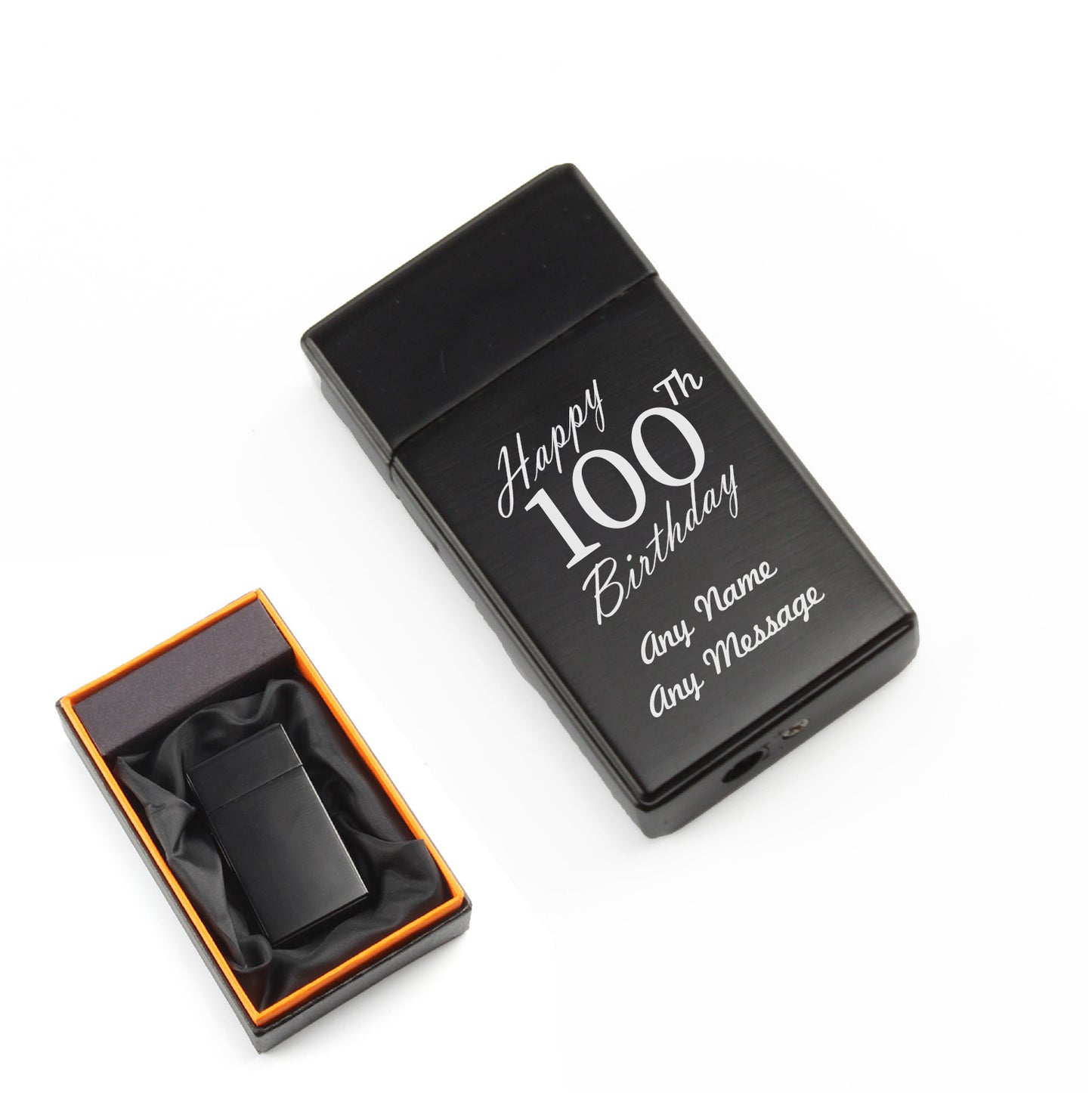 Engraved Jet Gas Lighter Black Happy 100th Birthday Gift Boxed Image 1