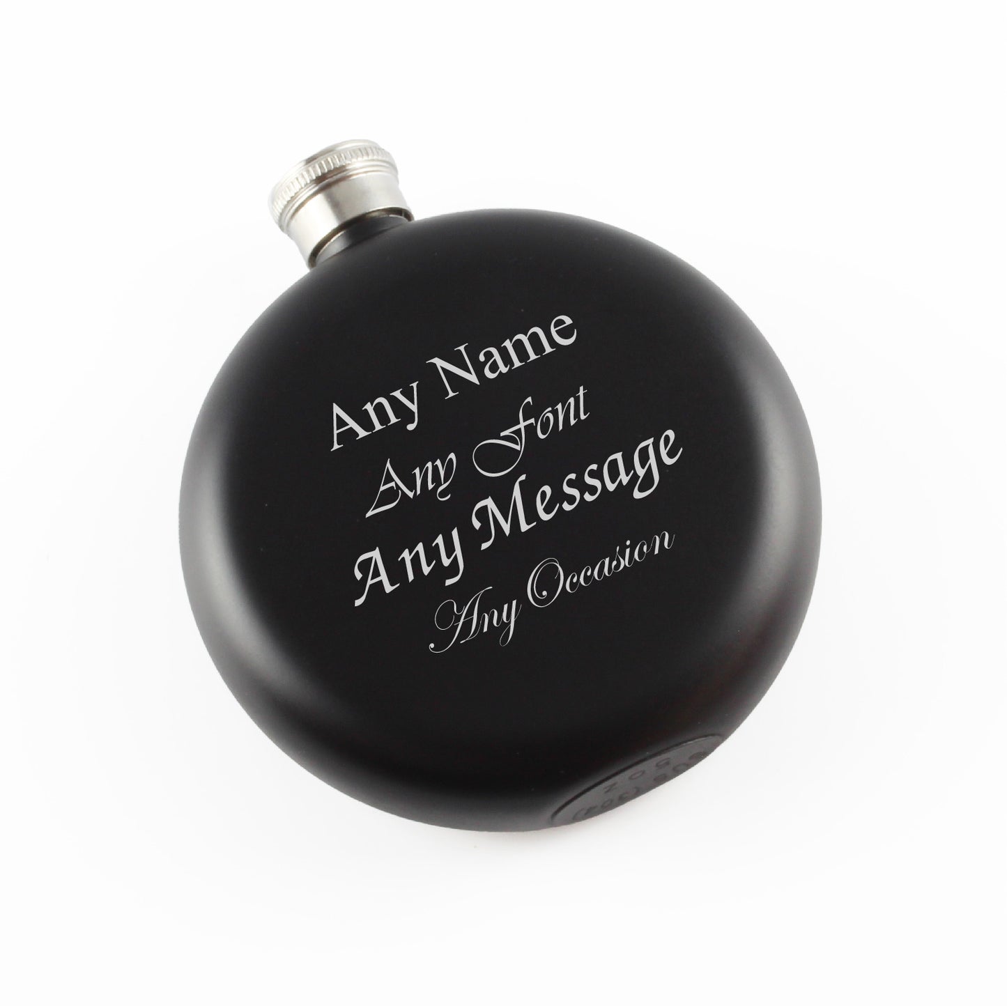 Engraved 5oz Round Black Hip Flask Any Message Engraved In The UK Image 1