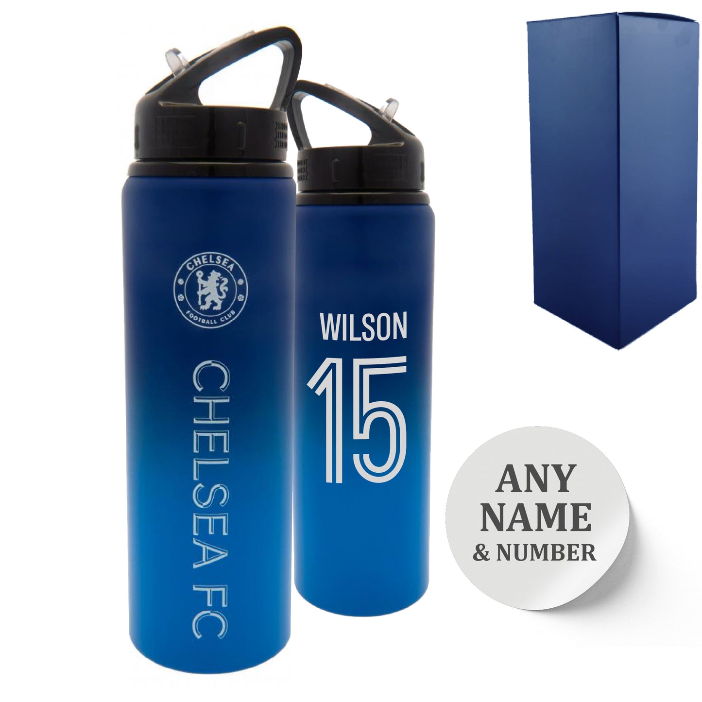 Official Printed Metal Chelsea Bottle, Personalise Any Number, Gift Boxed Image 1