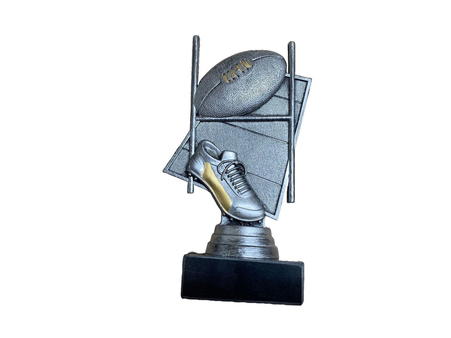 Rugby ball, posts and ball antique silver finish award