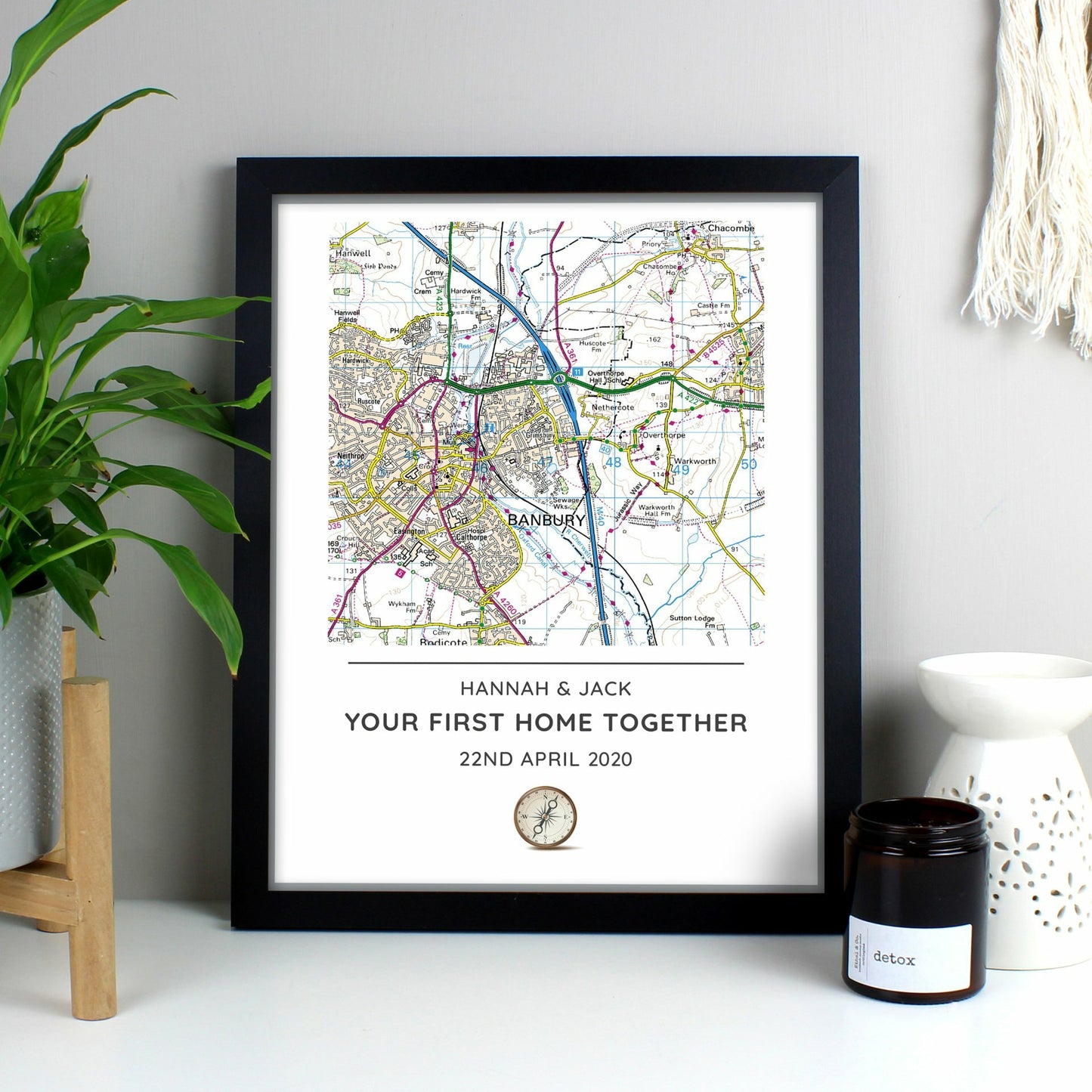 Personalised Present Day Framed Map of New Home