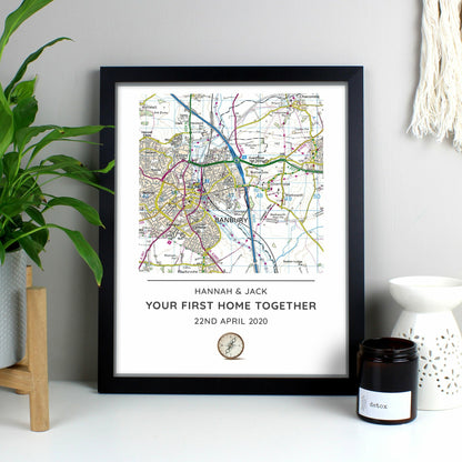 Personalised Present Day Framed Map of New Home