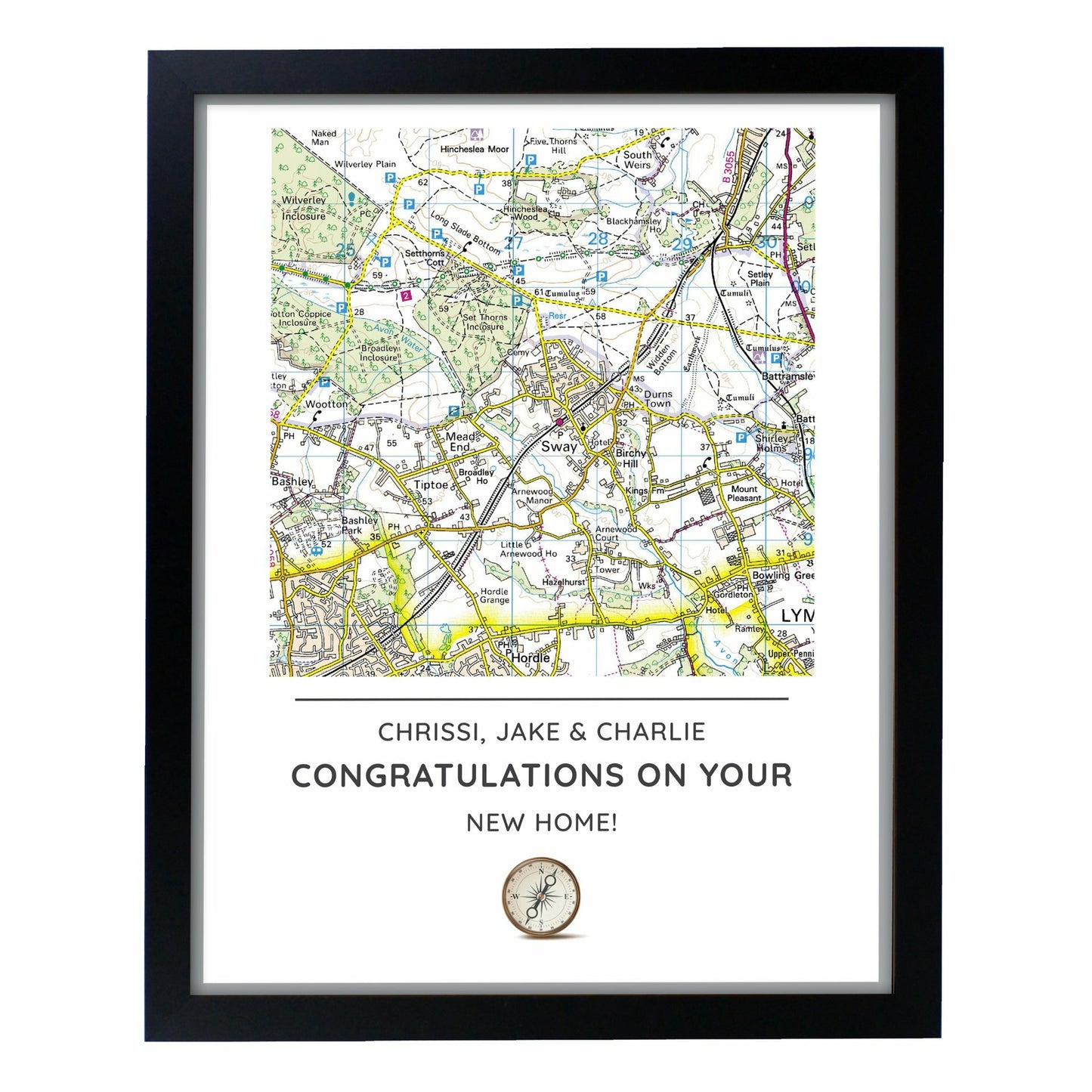 Personalised Present Day Framed Map of New Home