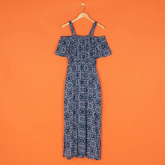 Navy Blue & White Print Dress
