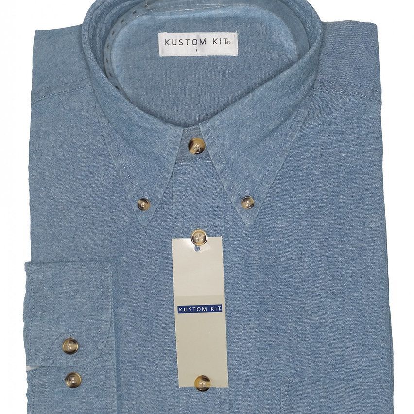 Mens Kustom Kit Denim Long Sleeve Casual Shirt - Medium