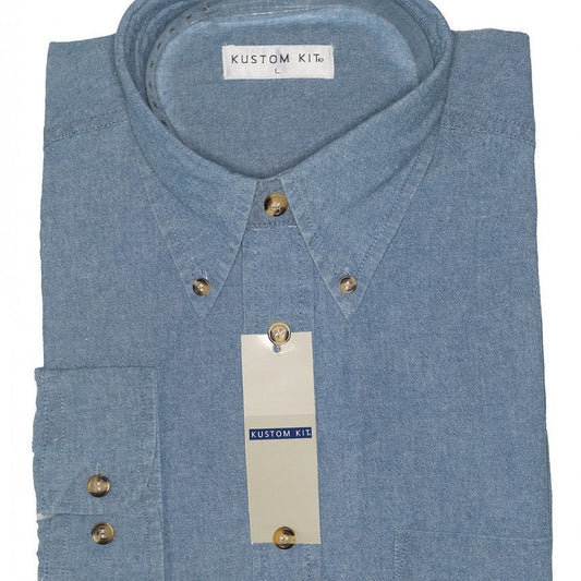 Mens Kustom Kit Denim Long Sleeve Casual Shirt - Medium