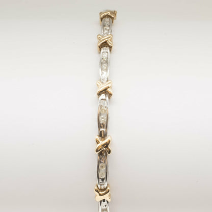9ct yellow & white gold diamond 'kiss' design bracelet