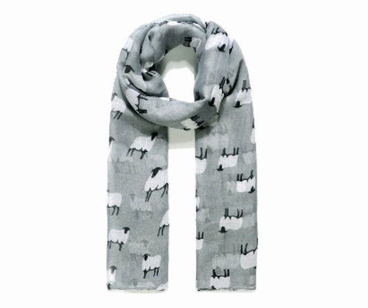 Grey Baa Baa Sheepy Print Scarf