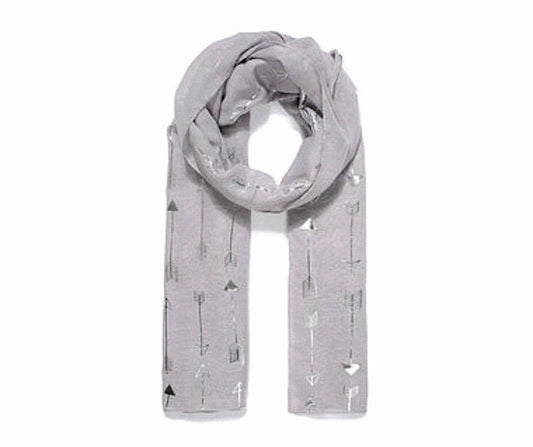 Grey Scarf With Silver Metallic Arrow Print (SPECIAL OFFER)