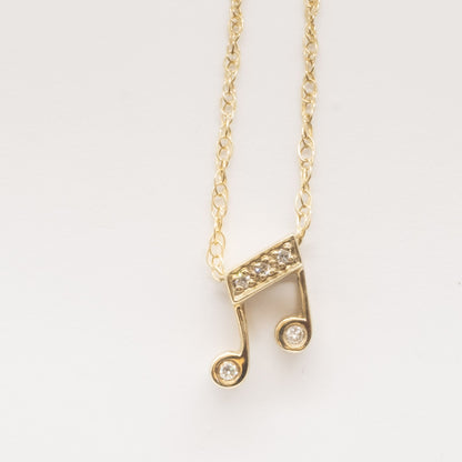 9ct Yellow Gold Music Note Diamond Set Pendant & Chain