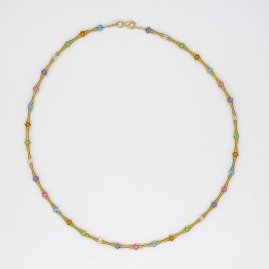 9ct Yellow Gold Multi Coloured Swarovski Crystal Necklet