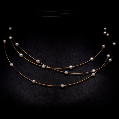 Freshwater Cultured Pearls 3 Strand 9ct Yellow Gold Cable Necklet