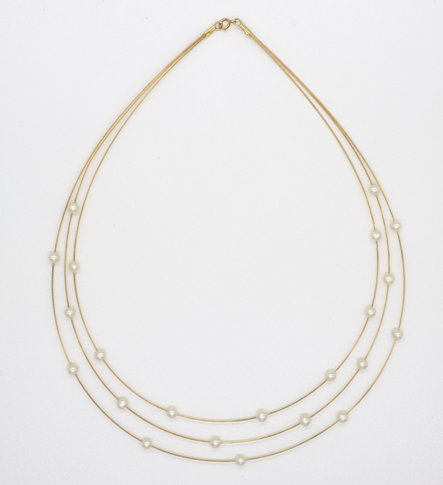 Freshwater Cultured Pearls 3 Strand 9ct Yellow Gold Cable Necklet