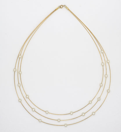 Freshwater Cultured Pearls 3 Strand 9ct Yellow Gold Cable Necklet