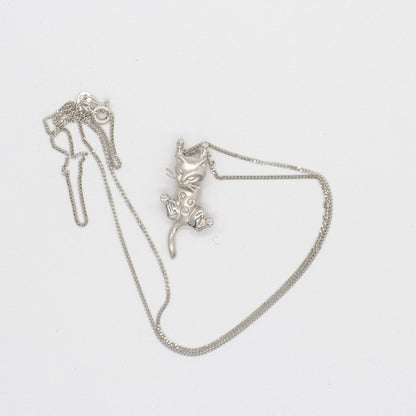 Cat Pendant & Chain in 9ct White Gold + Diamond Set
