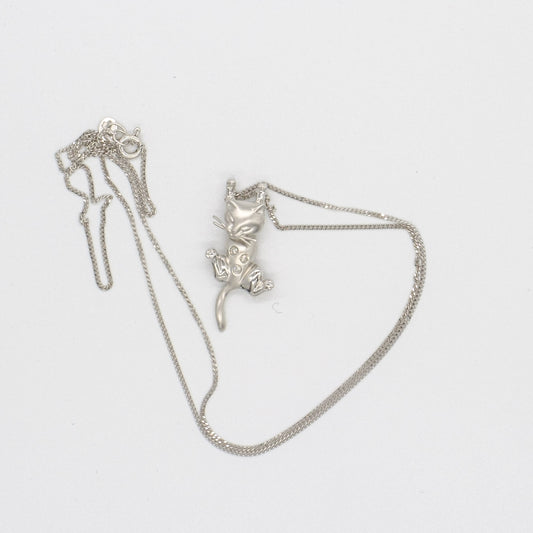 Cat Pendant & Chain in 9ct White Gold + Diamond Set