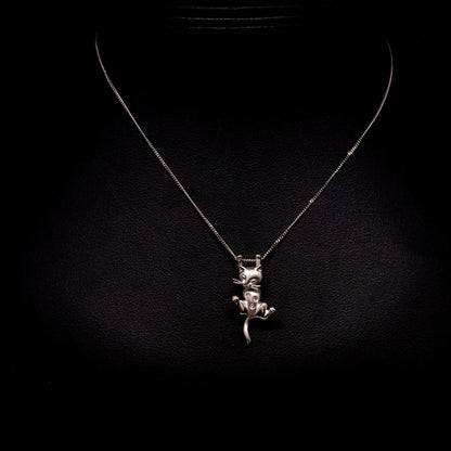 Cat Pendant & Chain in 9ct White Gold + Diamond Set