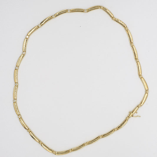 9ct Yellow Gold Diamond Set Curved Linked Necklet