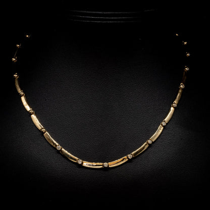 9ct Yellow Gold Diamond Set Curved Linked Necklet