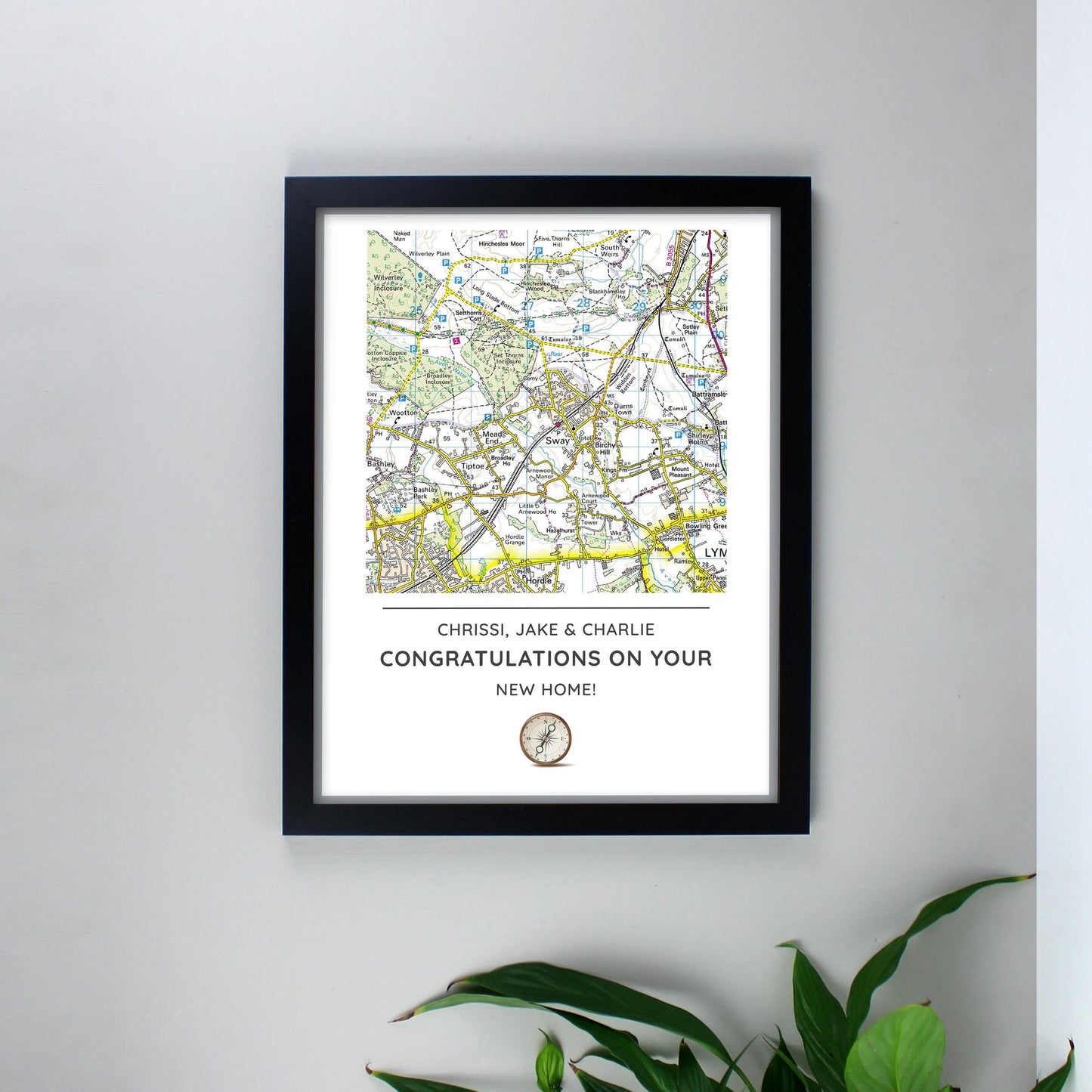 Personalised Present Day Framed Map of New Home