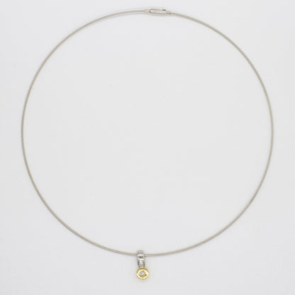 9ct Yellow & White Gold Diamond Pendant on a 9ct White Gold Wire Necklet