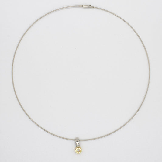 9ct Yellow & White Gold Diamond Pendant on a 9ct White Gold Wire Necklet