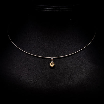 9ct Yellow & White Gold Diamond Pendant on a 9ct White Gold Wire Necklet