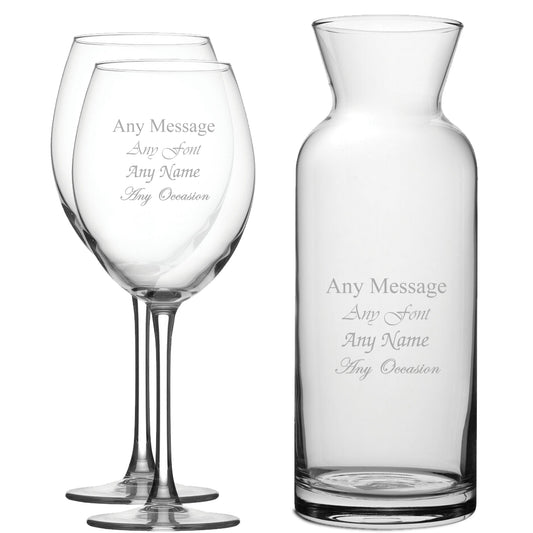 Personalised Engraved Set of 2 Enoteca Wine Glass and Village Carafe Set Image 1