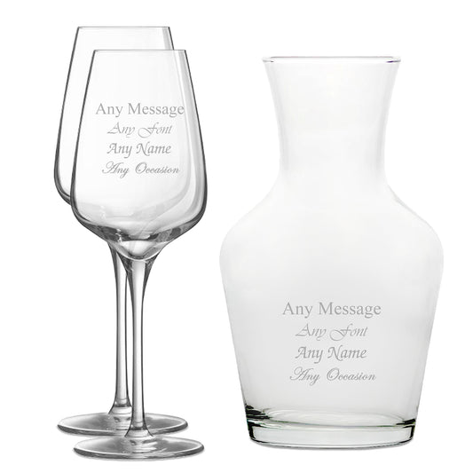 Personalised Engraved Set of 2 Sublym Wine Glass and 1 Litre Vin Carafe Set Image 1