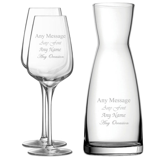 Personalised Engraved Set of 2 Sublym Wine Glass and Contemporary Carafe Set Image 1