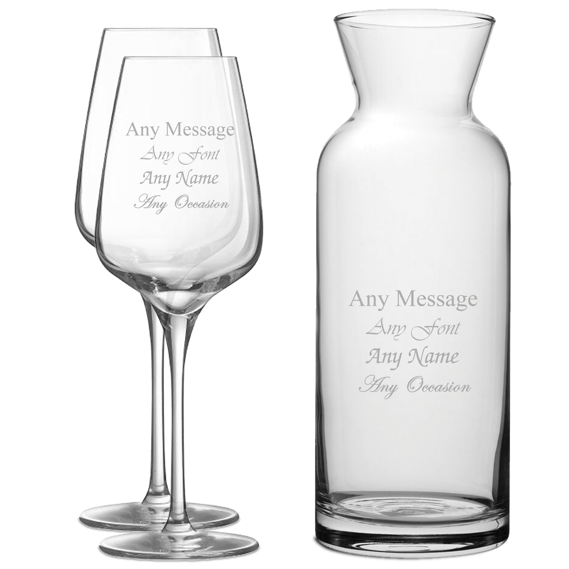 Personalised Engraved Set of 2 Sublym Wine Glass and Village Carafe Set Image 1