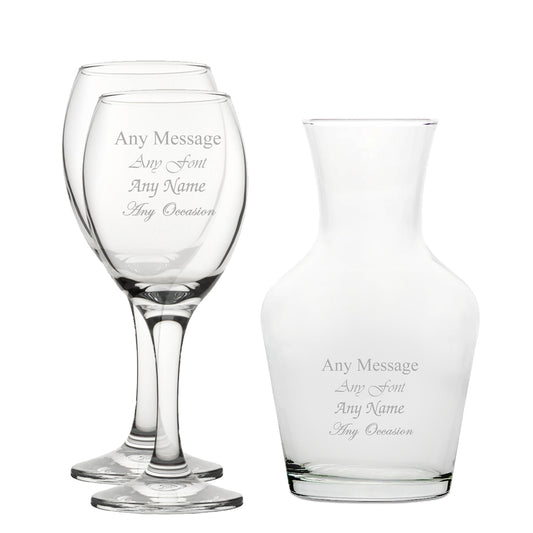 Personalised Engraved Set of 2 Pure Wine Glass and 500ml Vin Carafe Set Image 1