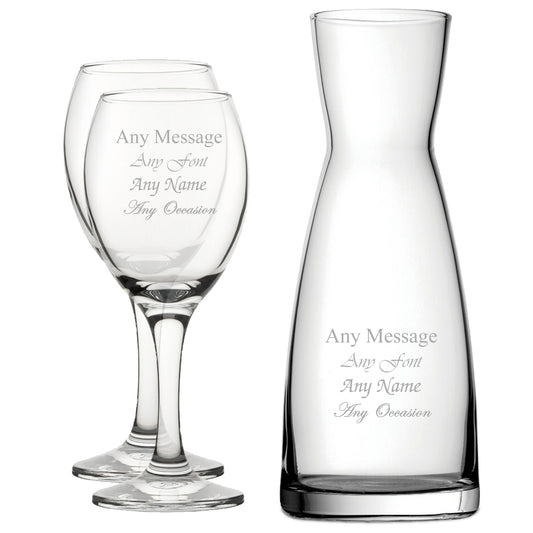 Personalised Engraved Set of 2 Pure Wine Glass and Contemporary Carafe Set Image 1