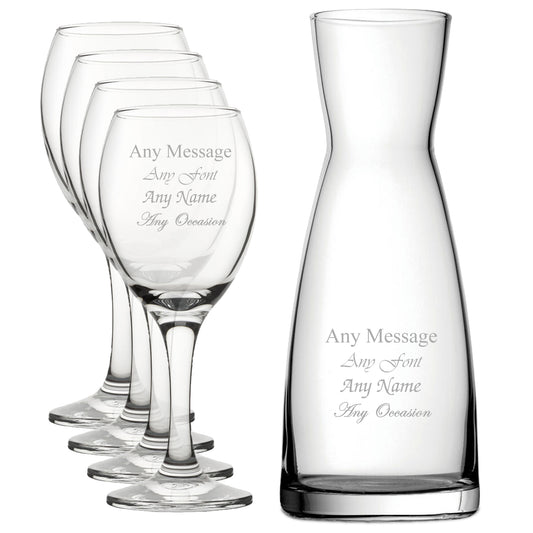 Personalised Engraved Set of 4 Pure Wine Glass and Contemporary Carafe Set Image 1