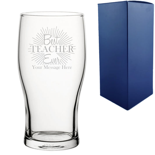 Engraved Teacher Pint Glass with Best Teacher Ever Design Image 1