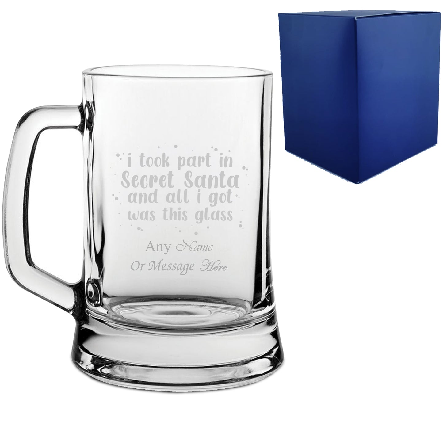 Engraved Beer Mug with Secret Santa Dotted Design, Add Message Underneath Image 1